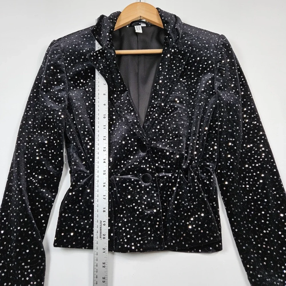 & Other Stories Paris Atelier Black Sequined Blazer Jacket Size 2 Padded Shoulde